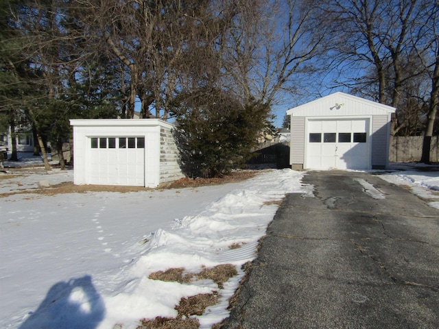 view of snow covered garage