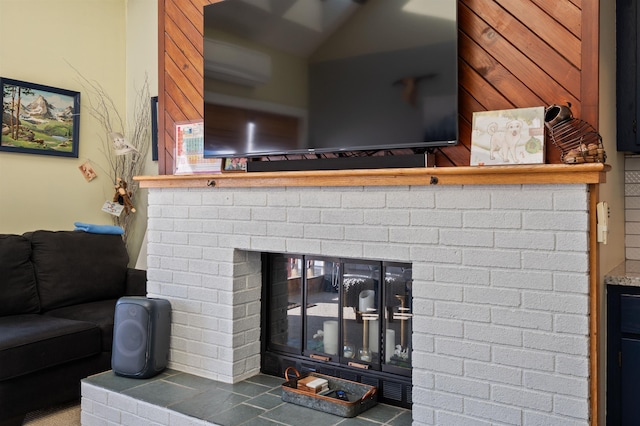 room details featuring a fireplace