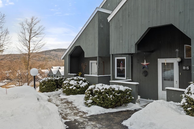 view of snow covered exterior