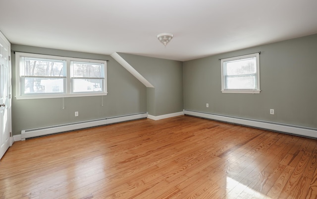 bonus room featuring a baseboard radiator and light hardwood / wood-style floors