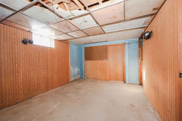 basement with wooden walls