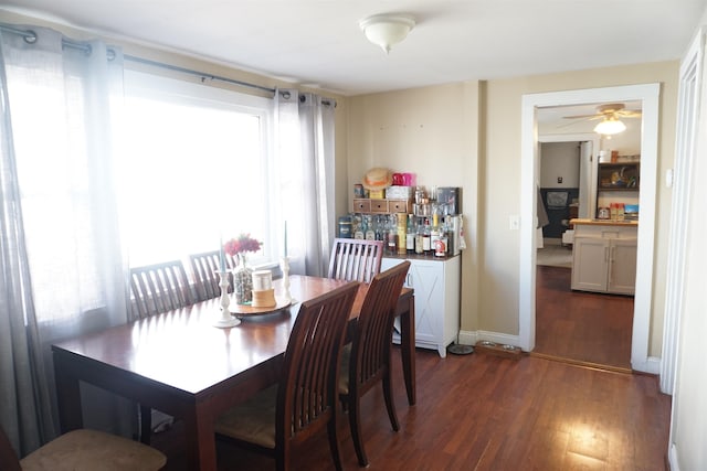 dining area featuring plenty of natural light and dark hardwood / wood-style flooring