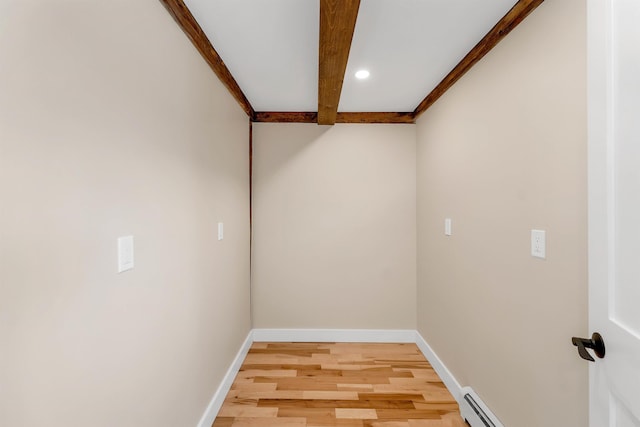 95 Plymouth St, Meredith, NH 03253 - spare room featuring light wood-style flooring, baseboards, recessed lighting, and beamed ceiling