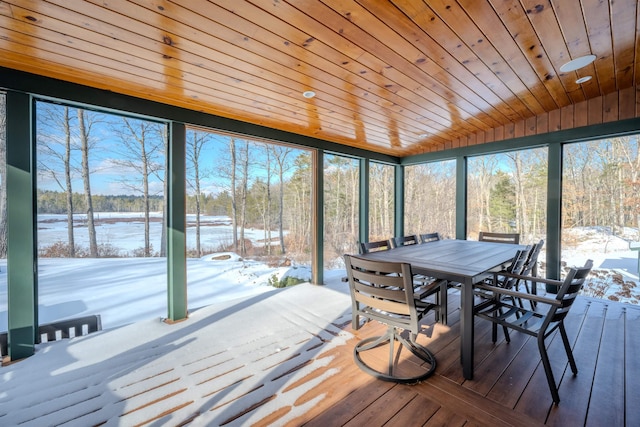 sunroom featuring wooden ceiling