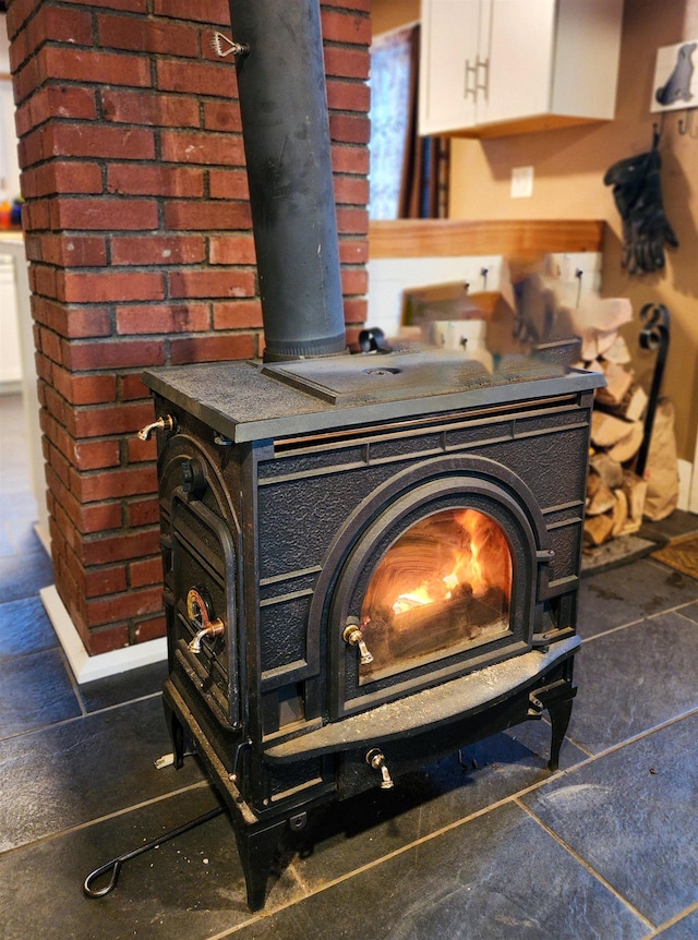 details featuring a wood stove