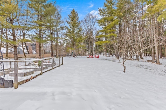 view of yard covered in snow