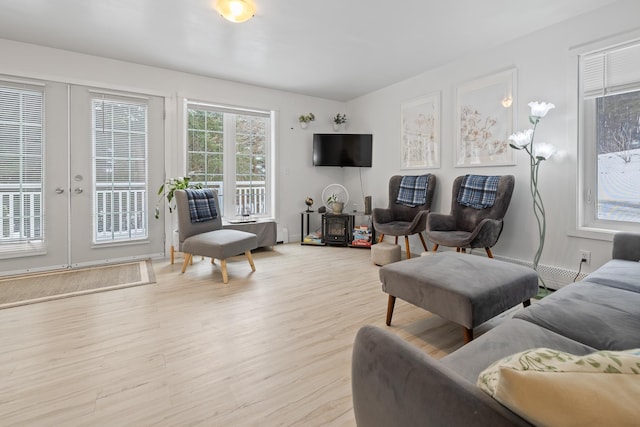 living room with light hardwood / wood-style flooring