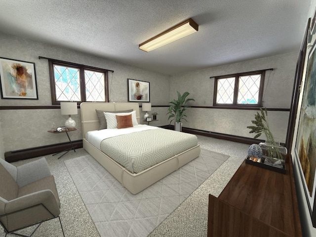 bedroom featuring baseboard heating and a textured ceiling