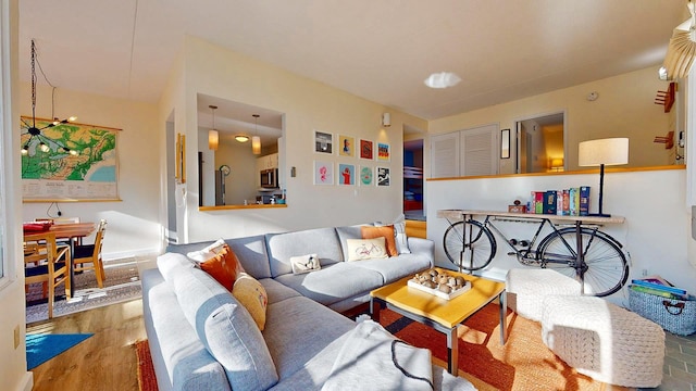 living room with hardwood / wood-style flooring