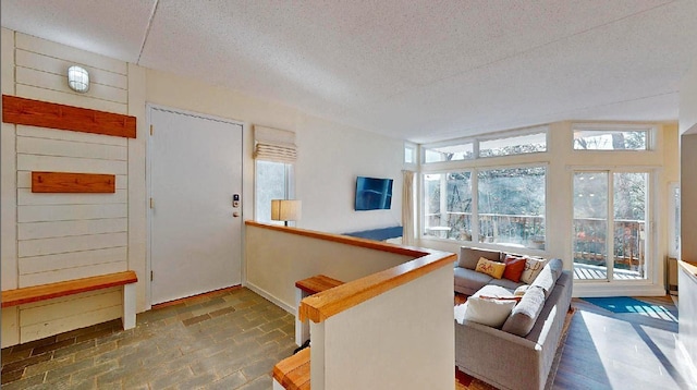 interior space featuring a textured ceiling