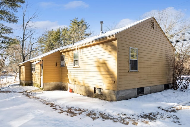 view of snow covered exterior