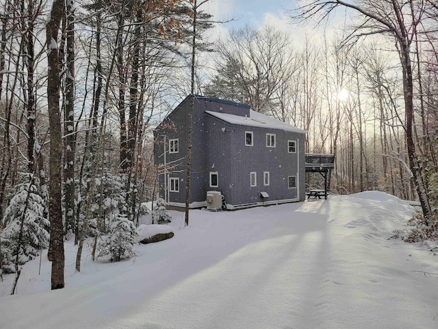 view of snow covered property