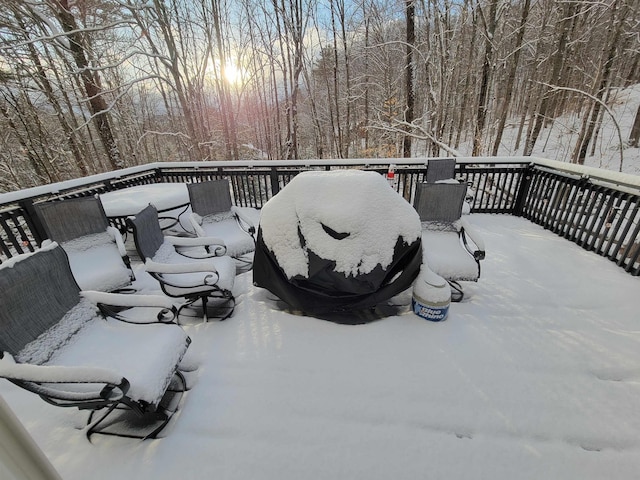 view of snow covered deck