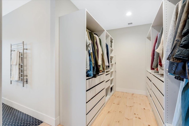 walk in closet with light wood-type flooring