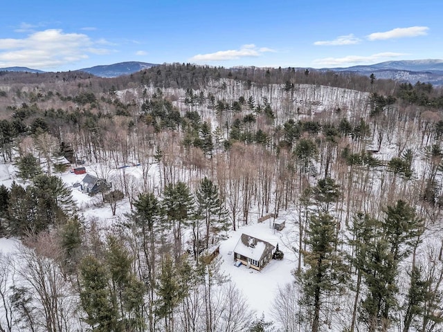 snowy aerial view with a mountain view