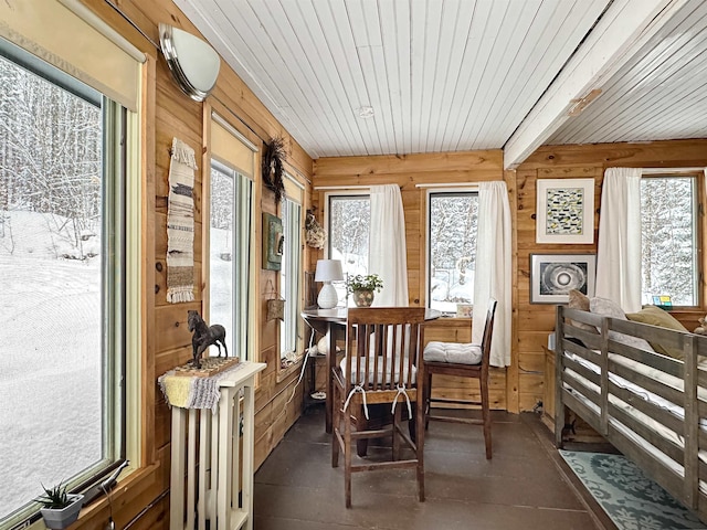 sunroom / solarium featuring wooden ceiling