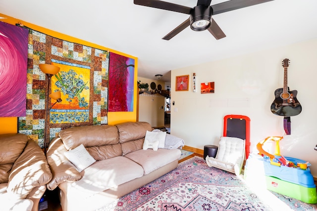 living room with ceiling fan