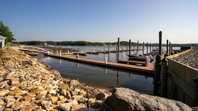 dock area featuring a water view