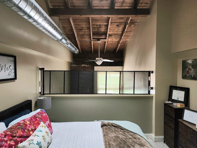 bedroom featuring wood ceiling and beam ceiling