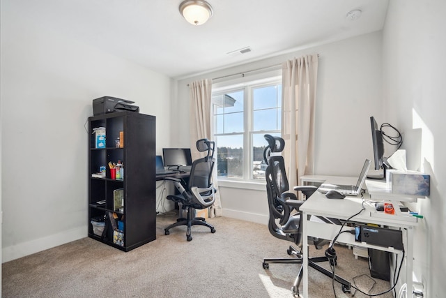 view of carpeted home office