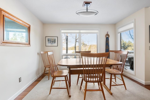 dining space with hardwood / wood-style flooring