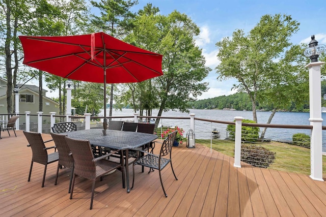 wooden deck with a water view