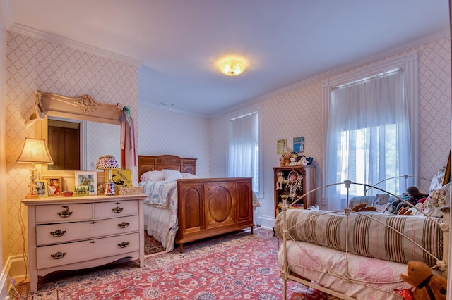 bedroom with ornamental molding