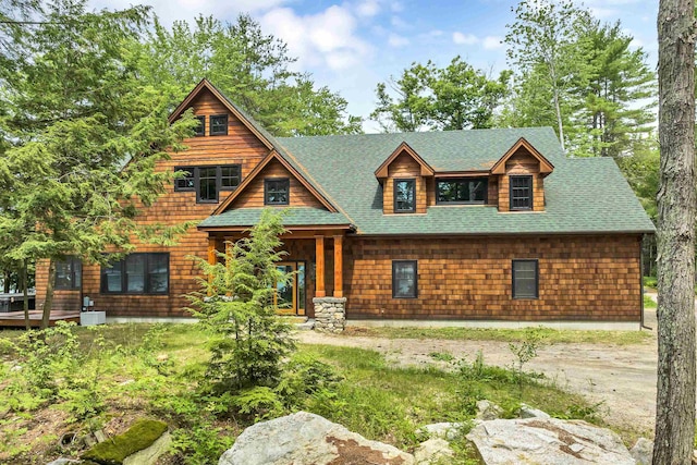 view of log cabin