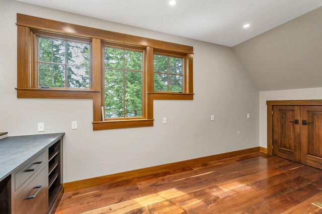 additional living space with vaulted ceiling and dark wood-type flooring