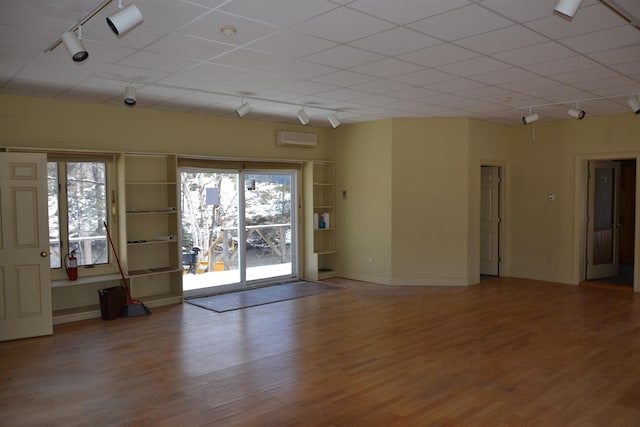 spare room with wood-type flooring, rail lighting, and a wealth of natural light