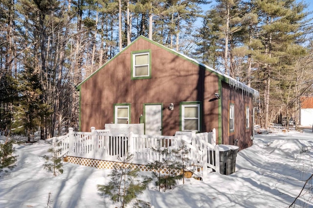 view of snow covered property