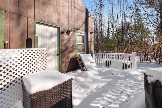 view of snow covered patio