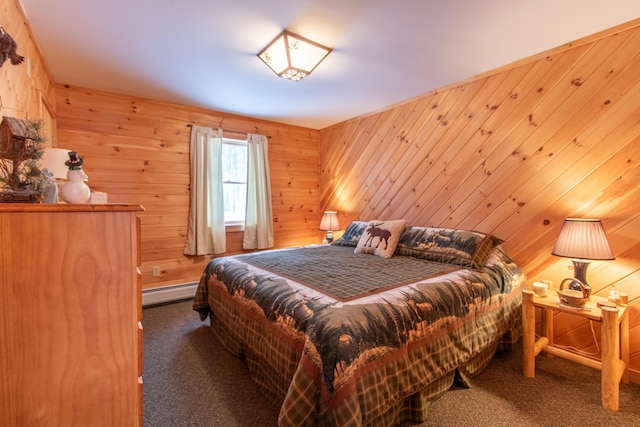 carpeted bedroom with a baseboard radiator