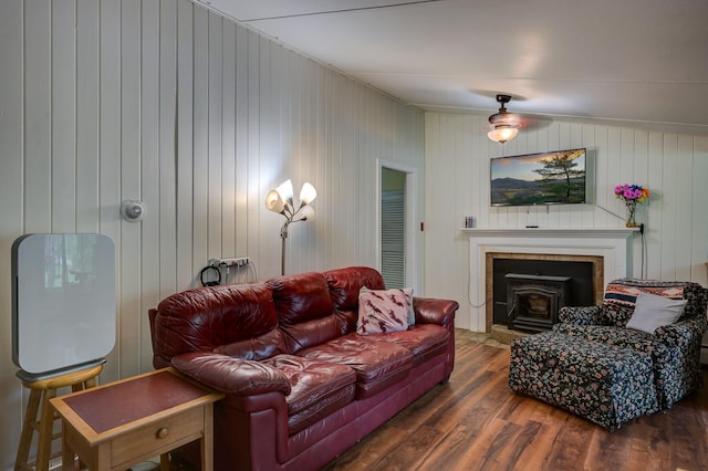 living room featuring dark hardwood / wood-style flooring