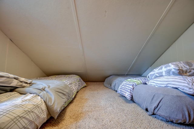 bedroom with lofted ceiling