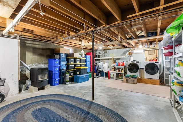 basement featuring separate washer and dryer