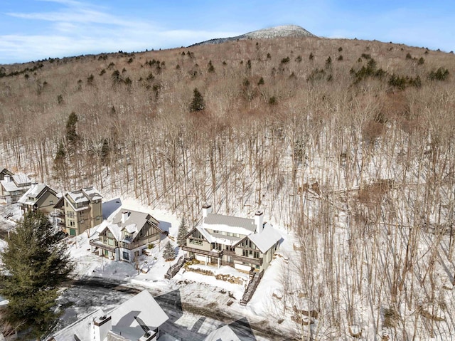 snowy aerial view featuring a mountain view