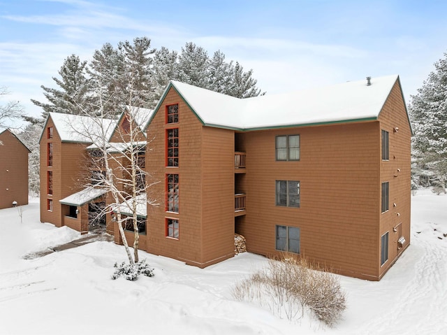 view of snow covered building