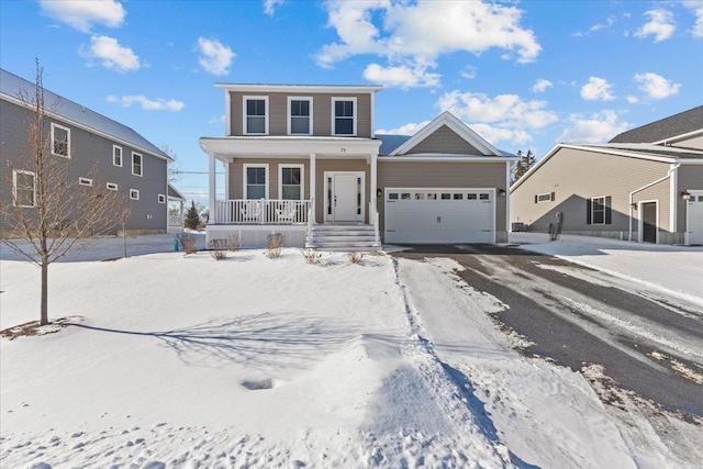 front of property featuring a garage and covered porch