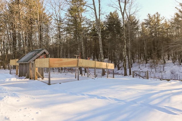 view of yard covered in snow