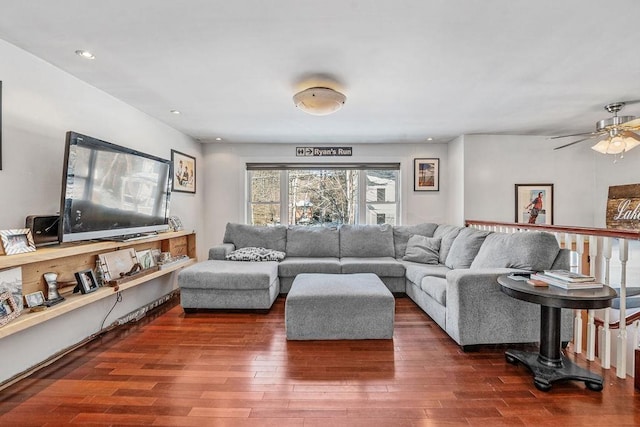 living room with dark wood-type flooring