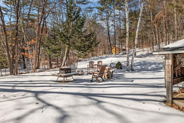 view of yard covered in snow