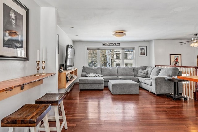 living room with dark hardwood / wood-style floors