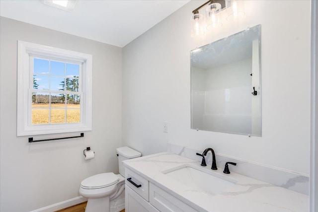 bathroom with vanity, a shower, and toilet