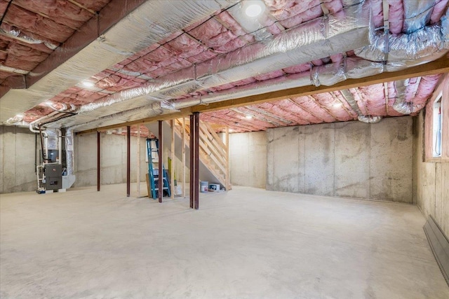 basement with heating unit