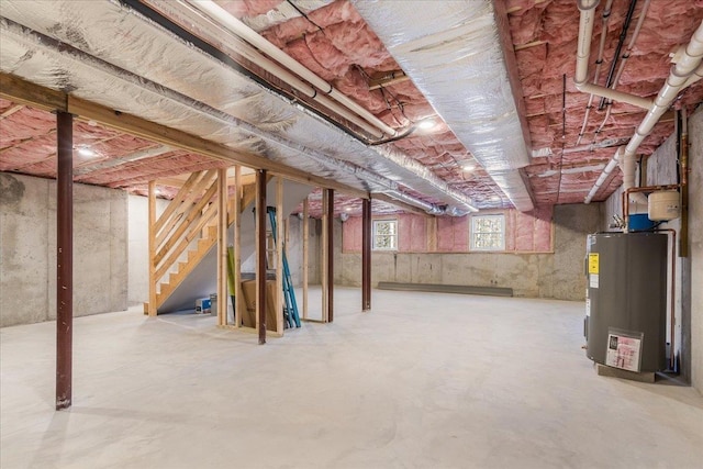 basement featuring electric water heater