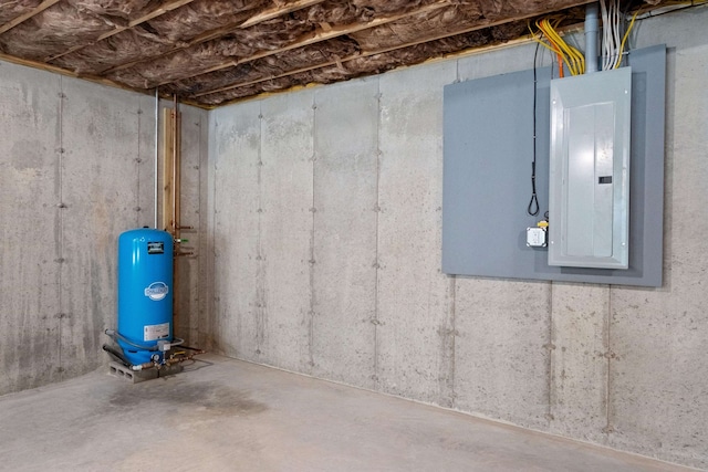 basement featuring electric panel