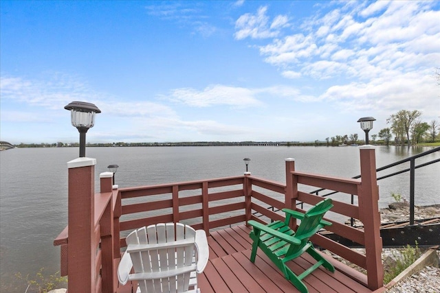 view of dock with a water view