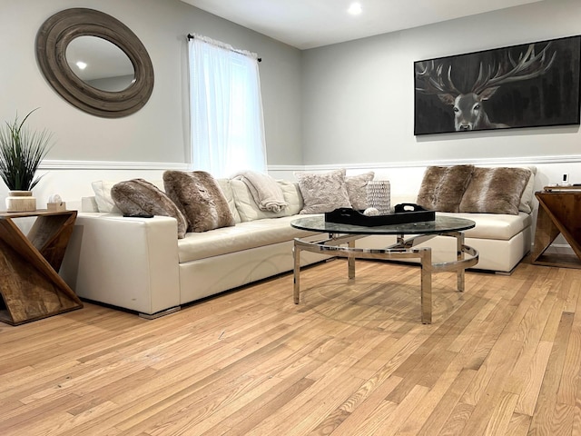 living room with light hardwood / wood-style floors