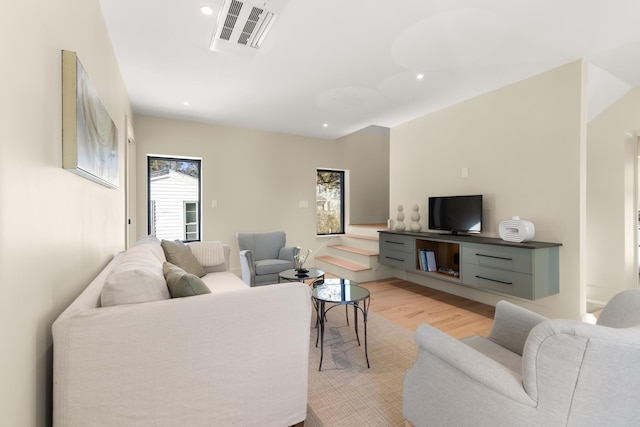 living room featuring light wood-type flooring